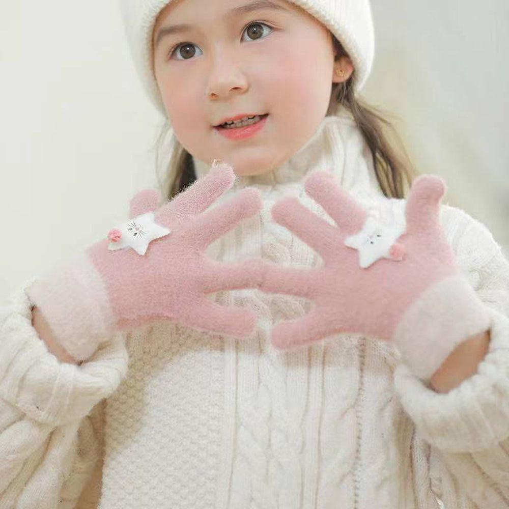 Plush Half Finger Cat Five Fingers Korean Mittens Star Kids Outdoor Gloves Children Winter Gloves