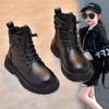 Children and Girls Black Leather Boots Girls Single Boots Boys Short Boots Autumn and Winter Velvet Cotton Boots Leather Shoes