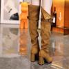 Зимние современные женские ботфорты Модные с острым носком Длинные ботильоны Дизайнерские толстые каблуки Botas De Mujer