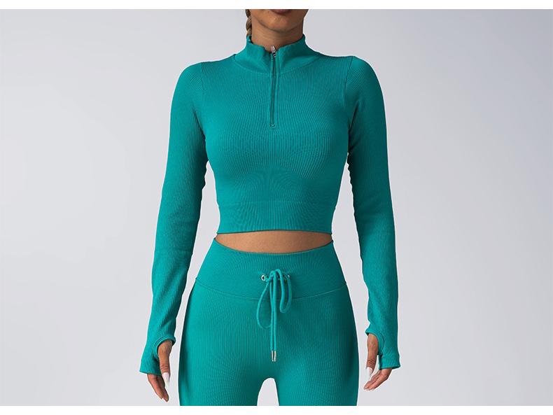 Women's Seamless Fitness Yoga Set: Zipper Long-Sleeve Top & Drawstring Hip-Lifting Trousers