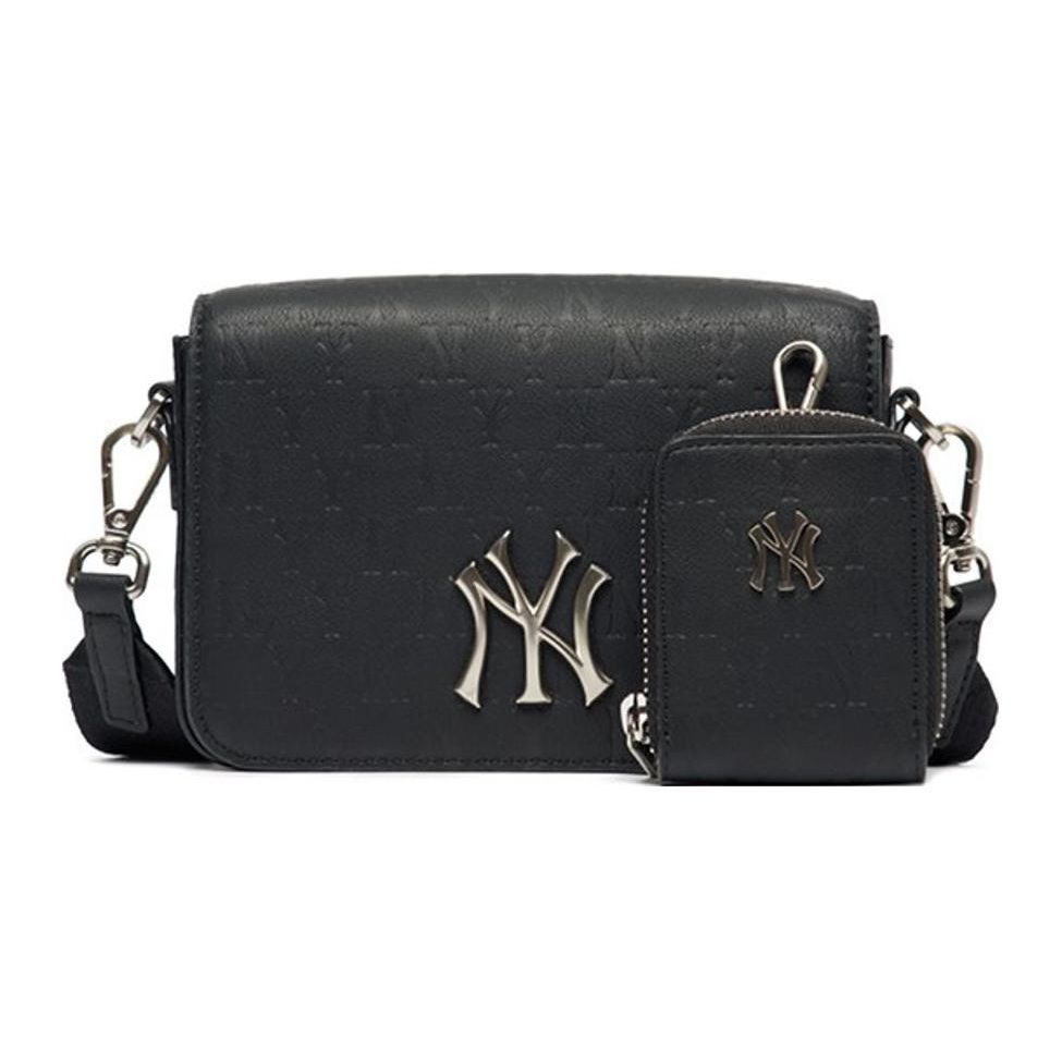 MLB Monogram Series NY Yankees Retro Floral Print Metal Shoulder Bag Women Shoulder Bag Black 3ACRS032N-50BKS