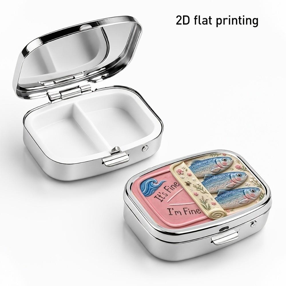 Sardine Print Metal Pill Box Metal Travel Pill Container Funny Mini Pill Box Travel Use