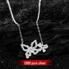 S999 Pure Silver Diamond Butterfly Pendant Necklace - Elegant High-End Choker