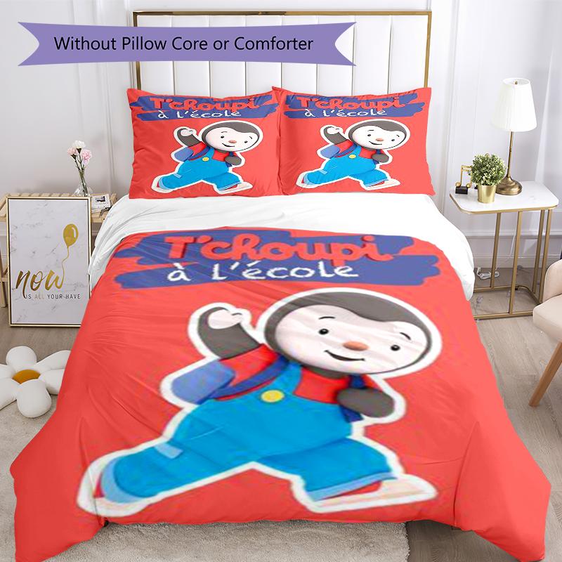 3pcs Tchoupi Bedding Set Duvet Cover Closure Includes 1 Duvet Cover & 2 Pillowcases, Soft and Comfortable for All Seasons.