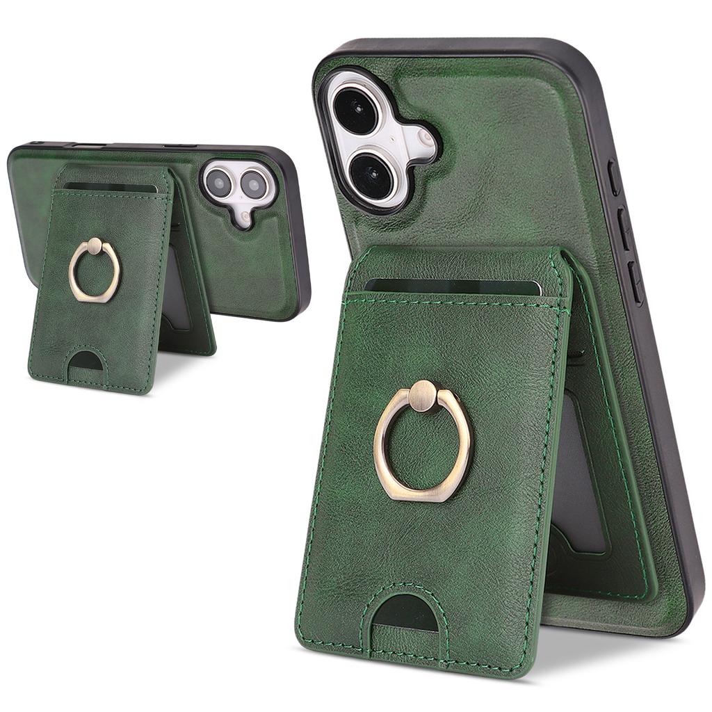 Detachable Magnetic Card Wallet Leather Case for iPhone 16 Pro Max 17 Air 16e 15 14 13 12 Wireless Charging+Ring Holder Cover