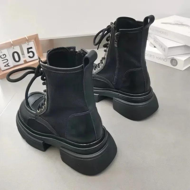 Ankle Boots for Women Chunky Platform Motorcycle Booties Female Shoes Designer Round Toe Short Boots Ladies Lace Up Work Boots