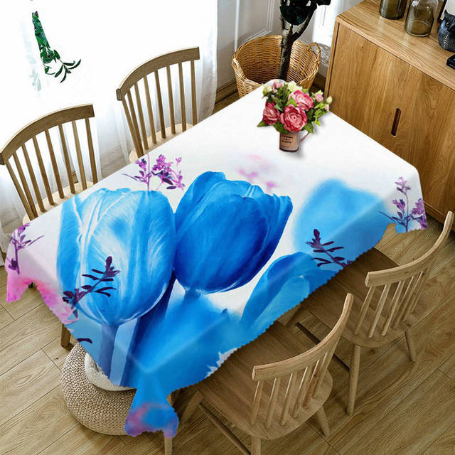 Beautiful Purple Rose Pattern Waterproof Oilproof Rectangular Polyester Tablecloth Home Decor Wedding Party Kitchen Table Cover