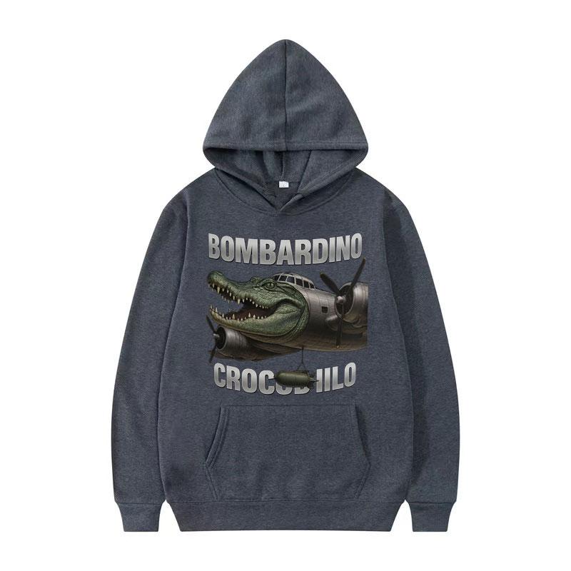Bombardino Crogodilo Funny Plane Bomber Meme Hoodie Italian Brainrot Tralalero Tralala Humor Sweatshirt Men Women Loose Pullover