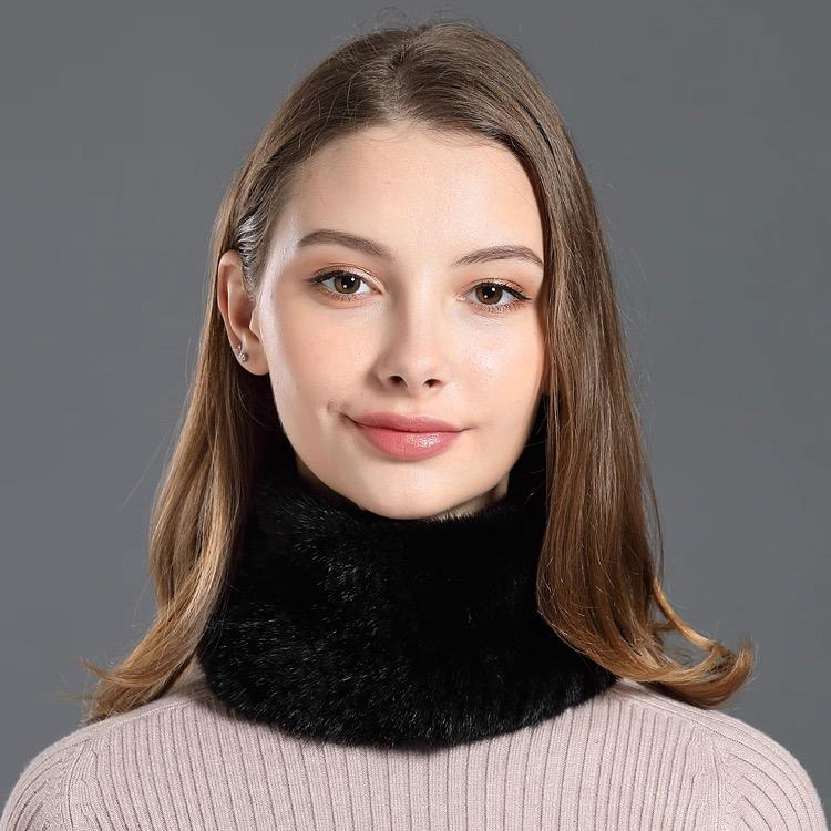 Elegant Women's Hand Knitted Rabbit Fur Breathable Animal Print Scarf Braided Collar Headband Short Winter Warm Snood Elastic