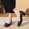 Work Shoes Women's Black 2025 New Soft Leather Thick Heels High Heels Professional Job Interview Not Tired Feet Women's Single Shoes