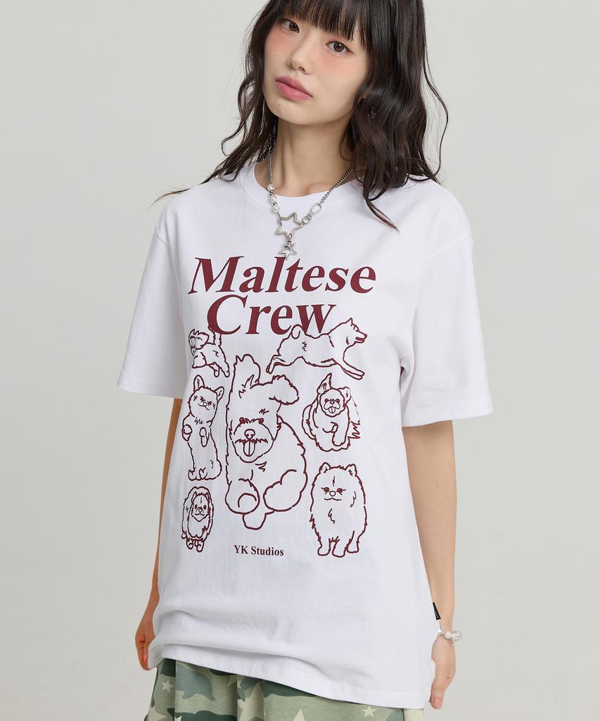 WAIKEI Белая и красная футболка с коротким рукавом с графическим принтом 'Maltese Crew Line'