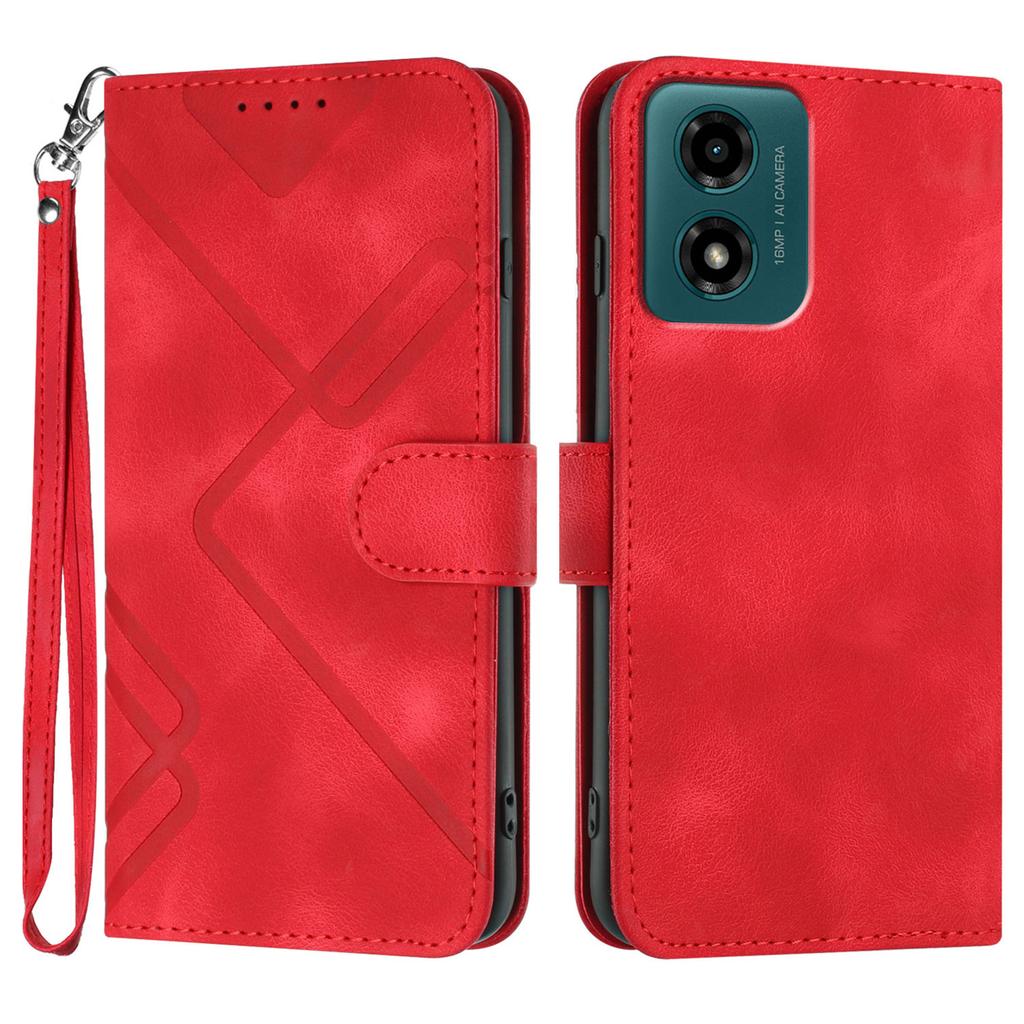 For Motorola Moto G04 4G/Motorola Moto G04s 4G/Motorola Moto G24 4G/Motorola Moto E14 4G Wallet Case Line Imprinted PU Leather Phone Cover with Strap