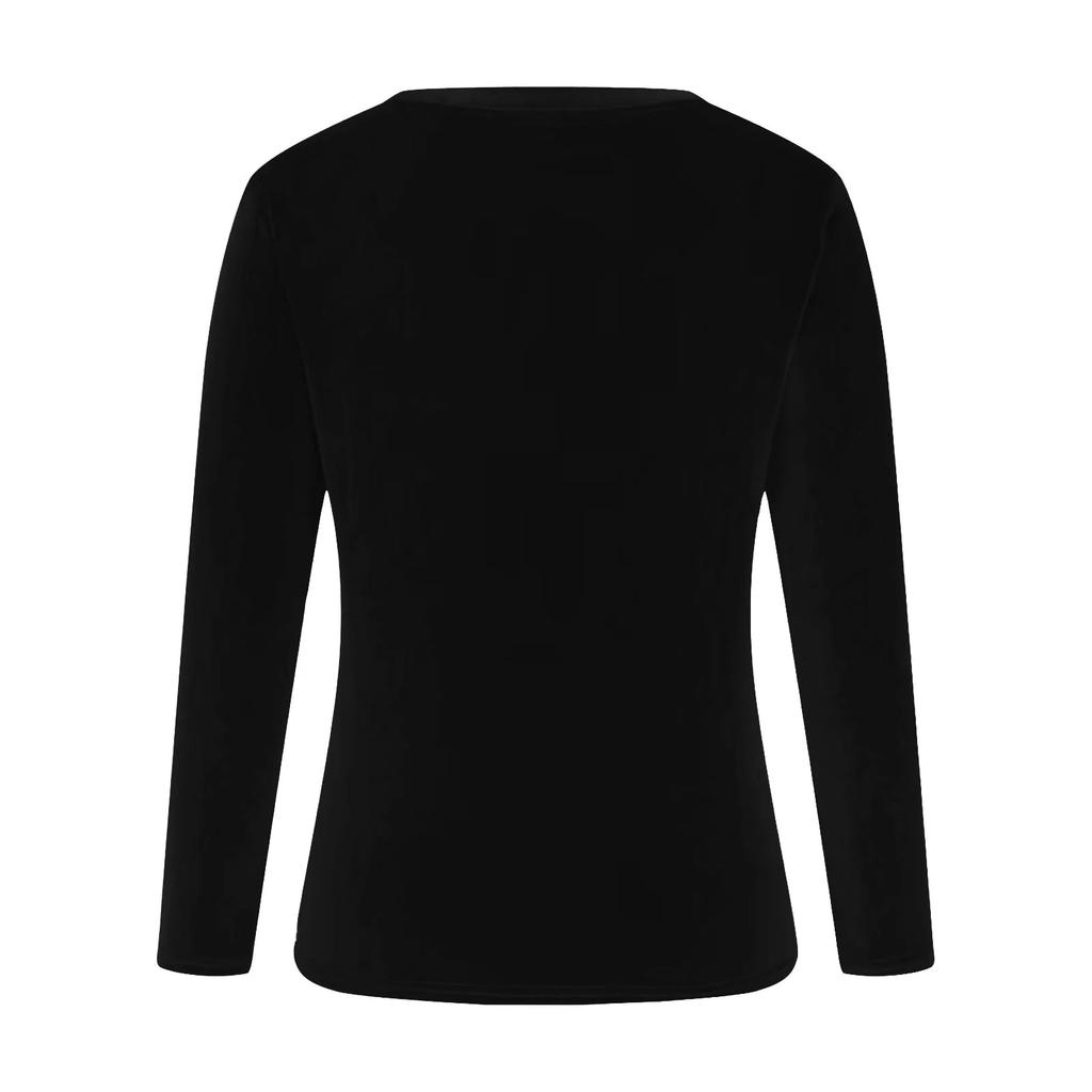 Women's Fashion Casual Velvet Solid Colour V-Neck Long-Sleeved T-Shirt Top