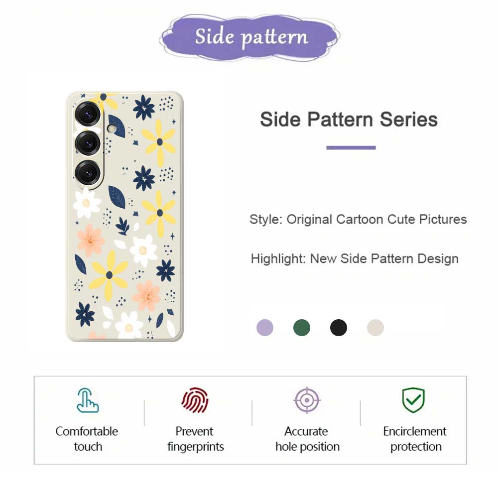 Для Samsung Galaxy S25 Чехол Красочный Цветочный Синие Листья Принт Прямой Край ТПУ Задняя Крышка Телефона
