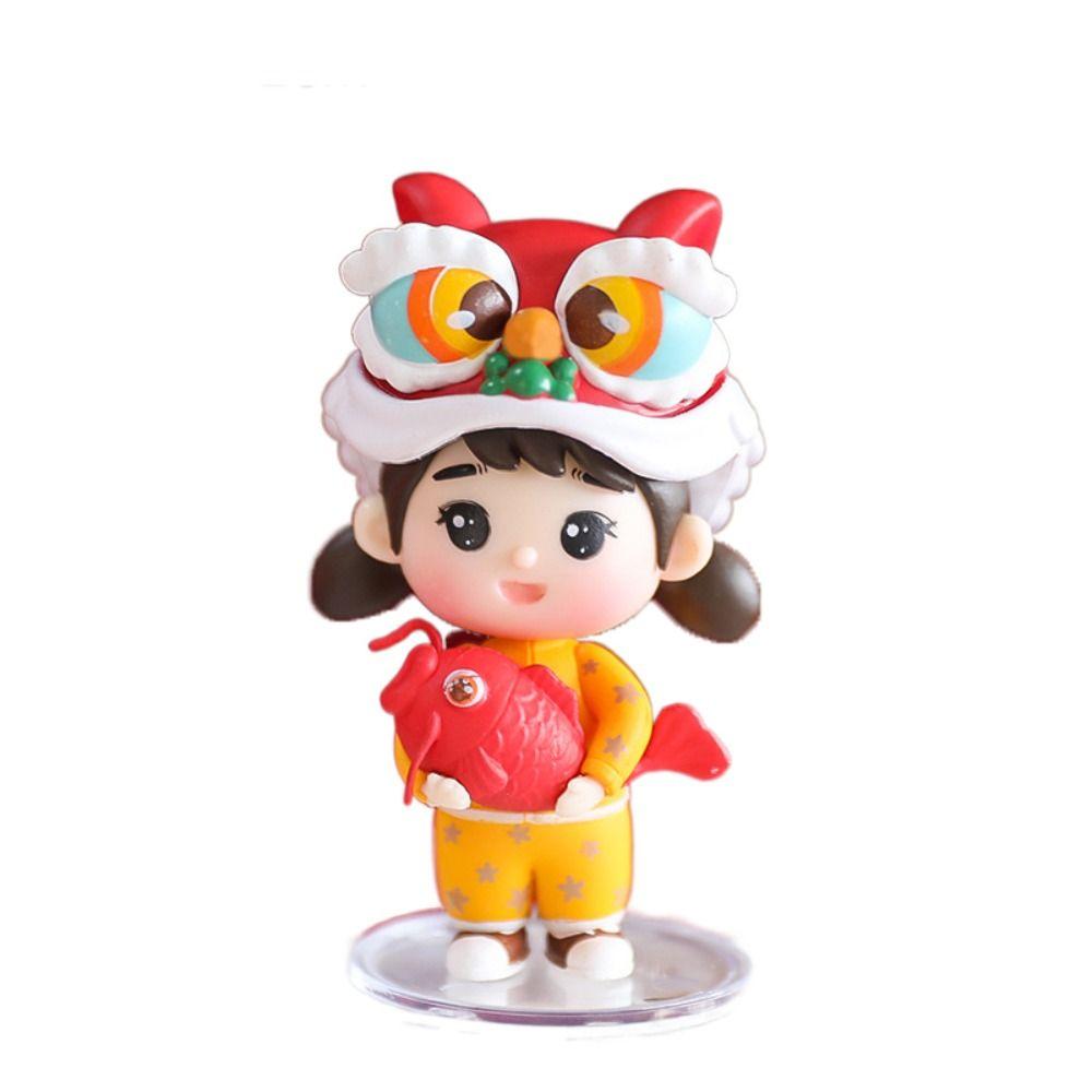 Мальчик и девочка Танец льва Статуя мальчика Китайский стиль Танец льва Украшения Весенний фестиваль