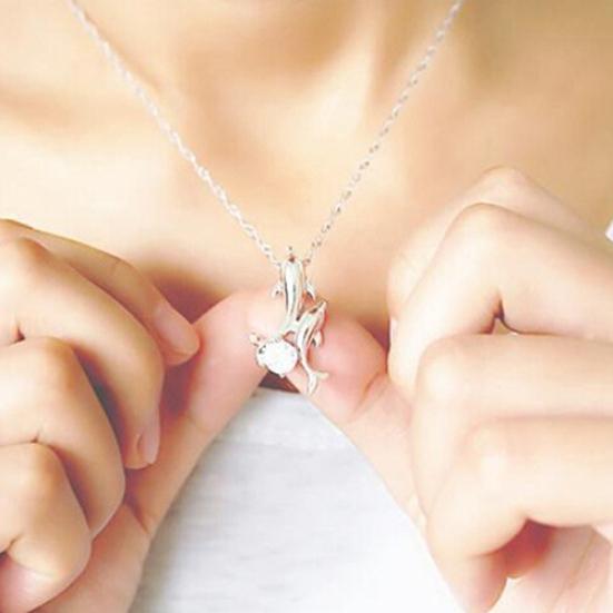 Cute Double Dolphins Pendant Charm Chain Necklace Lady Jewelry