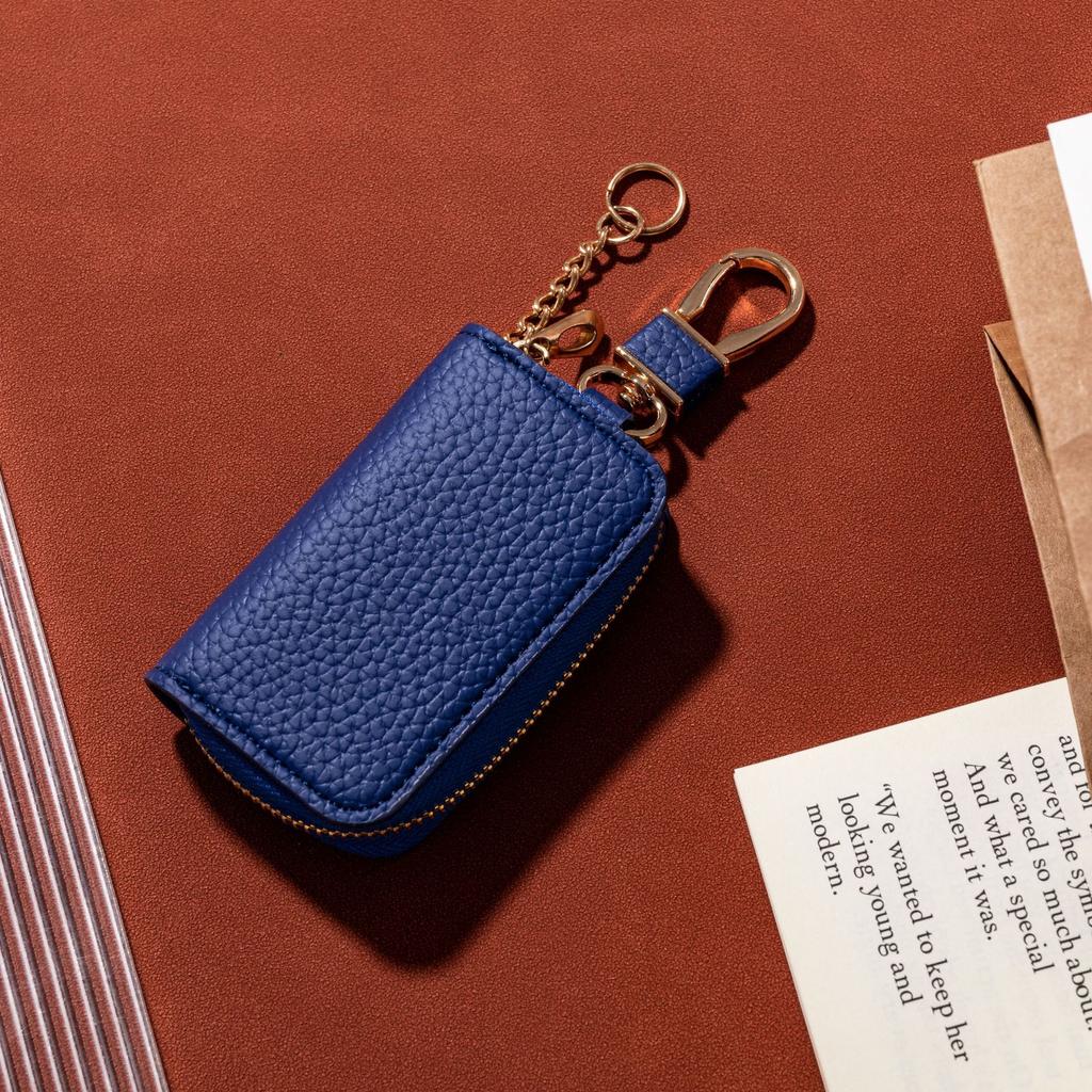 Litchi Pattern Car Key Bag Universal Model Men's and Women's Storage Key Leather Cover Mini Key Bag AVE