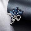 Blue Crystal Elegant Korean Flower Brooch - High-End Suit Pin and Outerwear Accessory