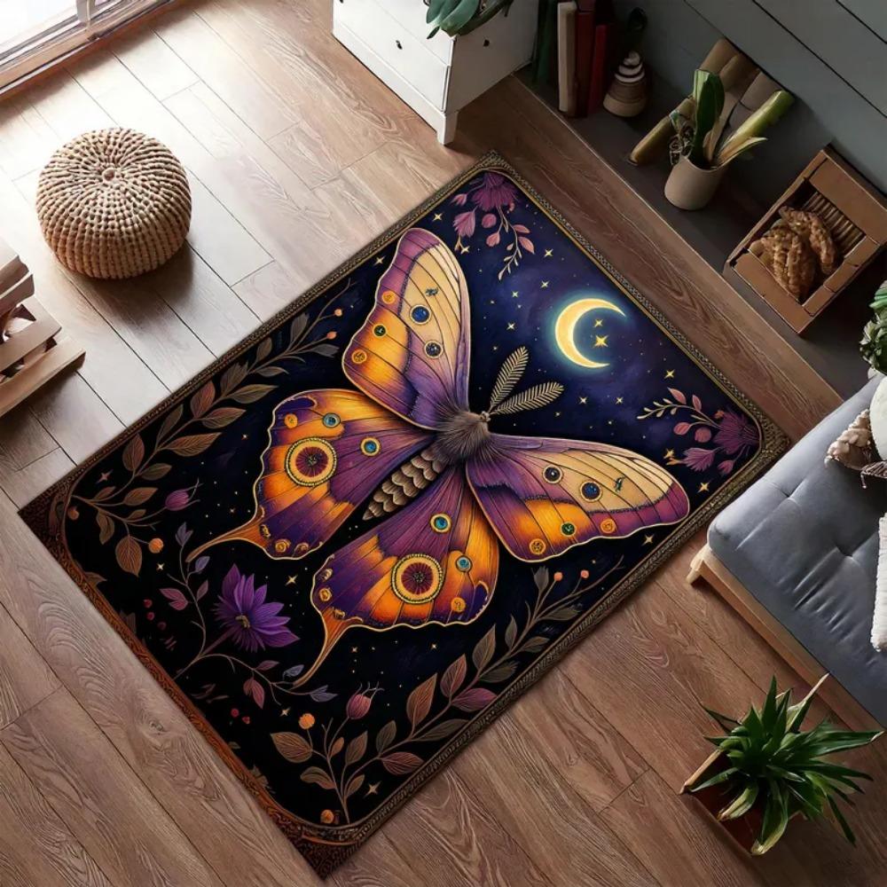 Bohemian Butterfly Garden Rug Vintage Floral Cottage Core Pattern Carpet for Aesthetic Bedroom Living Room Balcony Floor Mat