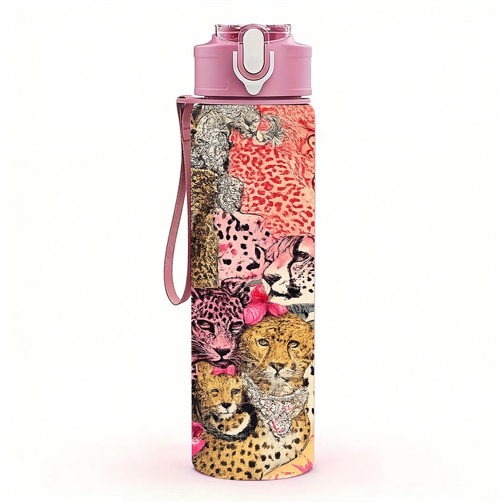 1PC Vintage Woman Flower Collage Art Print 750ml Color Plastic Sports Water Bottle Leakproof Flip Straw Lid Suitable for Sports Office Home Use