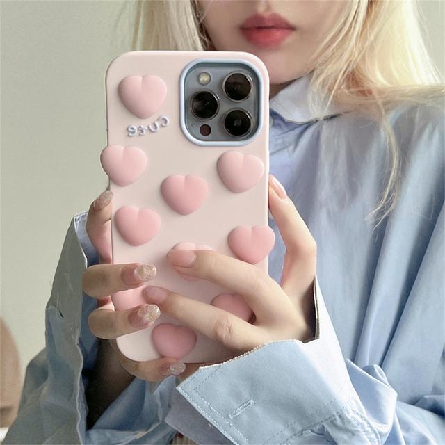 Корейский милый силиконовый чехол для телефона с 3d розовым сердечком любви для Iphone 13 12 11 Pro Xs Max X Xr 7 8 Plus Se3 Защитная мягкая задняя крышка