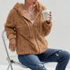 Women's Fashion Long Sleeve Solid Color Pocket Plush Cardigan Hooded Zipper Sweatshirt Jacket
