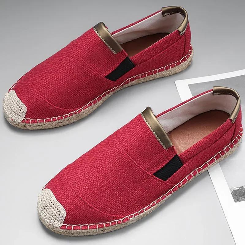 Мужские эспадрильи, мужская дышащая парусиновая повседневная обувь, мужские мокасины, мужская плетеная соломенная обувь ручной работы, мужские кроссовки для ходьбы
