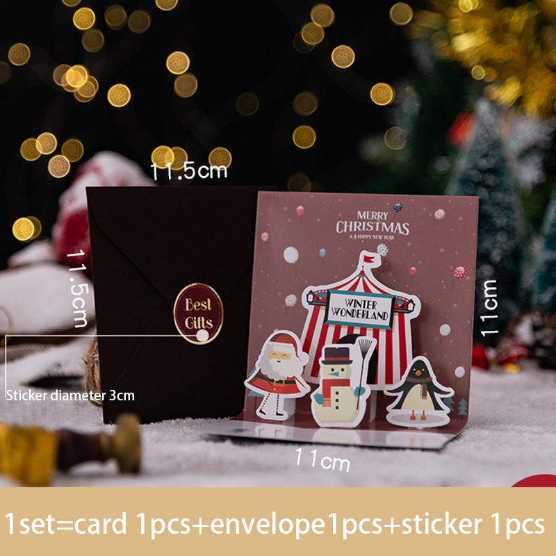 Folding Christmas 3D Pop UP Greeting Card With Envelope Santa Claus Snowman Xmas Invitation Card Postcard Navidad Supplies