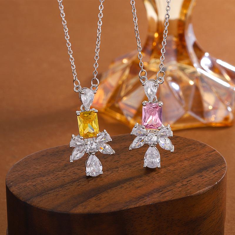 Изысканное прямоугольное украшение из желто-розового драгоценного камня, ожерелье-подвеска в виде банта и капли воды, женственный аксессуар для свадебного платья, подарок на вечеринку, день рождения