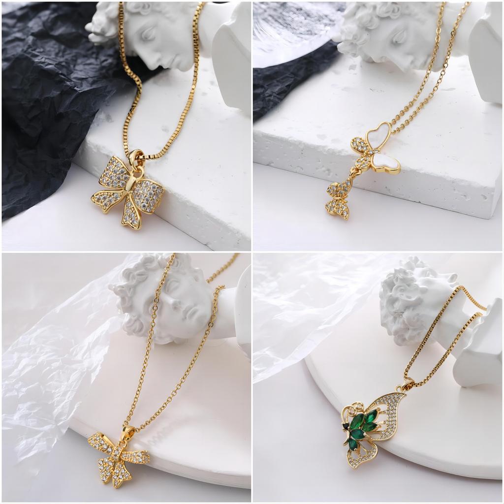 New Niche Design Retro Butterfly Micro-Inlaid Zircon Pendant Necklace Women'S Fashion Collarbone Chain