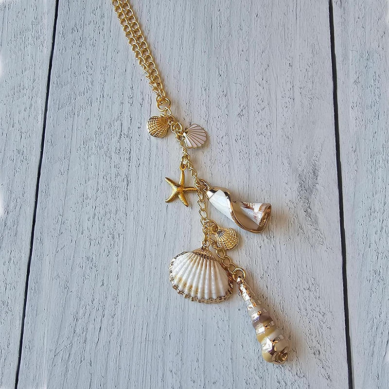 Морские ракушки Декор для автомобиля Прибрежный подвесной шарм для зеркала заднего вида Автоаксессуары в бохо-тематике Морская звезда Кончас Эстетичная подвеска