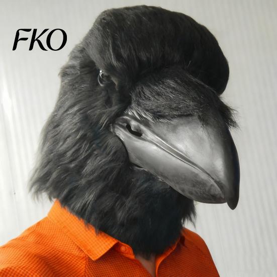Breathable Halloween Party Mask Raven Mask, Realistic Plush Bird Full Head Latex Dark Vintage Photography Prop Steampunk Cosplay Costume, Long