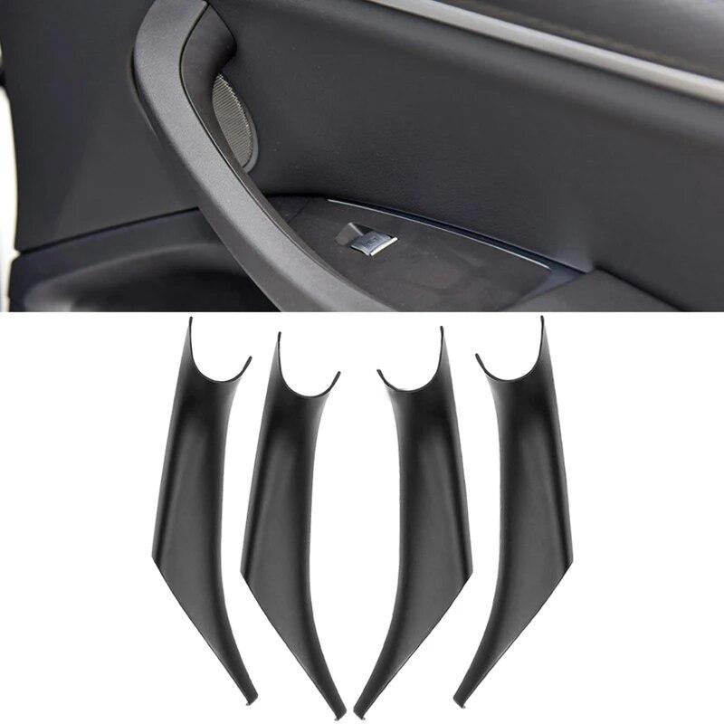 For BMW X3 X4 G01 G02 2018-2022 Interior Inner Door Handle Trim Cover Carbon Fiber Look Black ABS Plastic