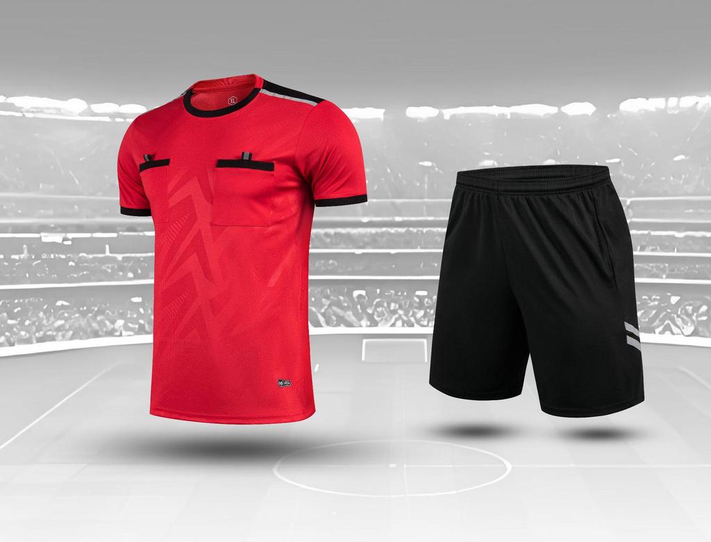 Breathable Adult Football Kit: Sweat-Wicking Jersey & Shorts Set with Short Sleeve Training Top Referee Uniform
