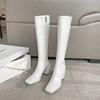 Модные зимние короткие плюшевые женские сапоги до колена элегантные туфли на толстом каблуке женские лаконичные квадратные носки длинные Botas De Mujer