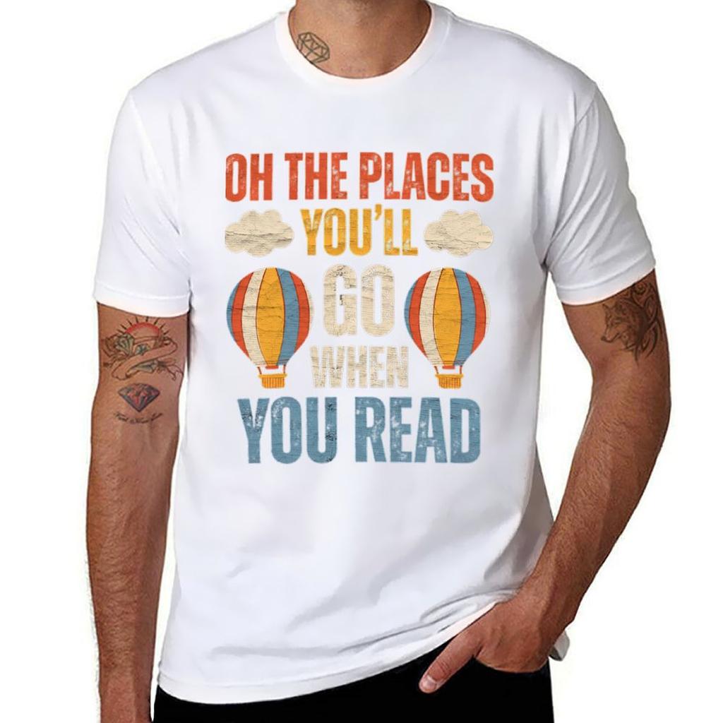 Hot Air Balloon Oh The Places Youll Go When You Read Tshirt Large Size Loose Casual Tee