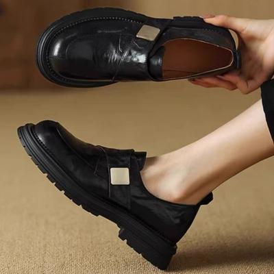 Женские туфли на платформе с мягкой кожаной пряжкой, новые весенне-осенние, ретро, черные, одинарные, с круглым носком, маленькие кожаные туфли