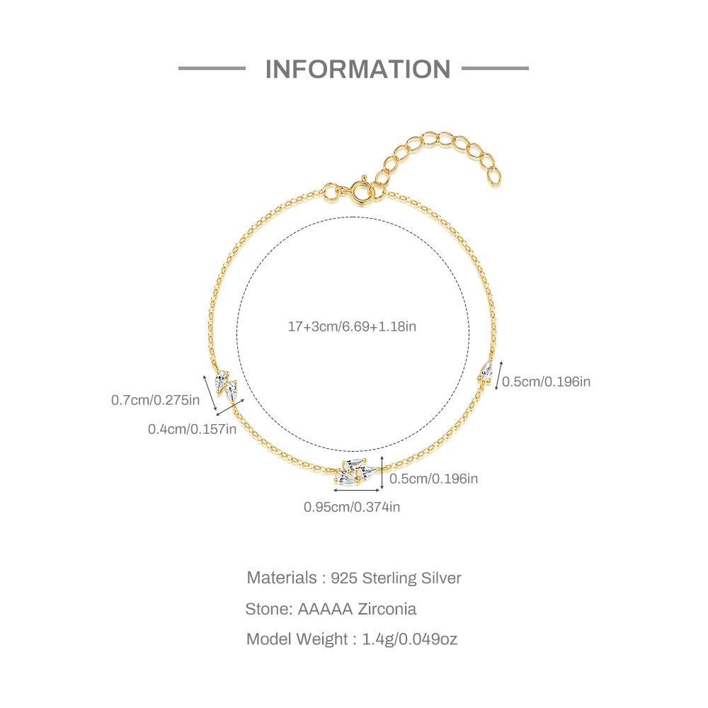 Браслет, простой, легкий, комбинированный браслет из стерлингового серебра 925 пробы с каплями воды и цирконием