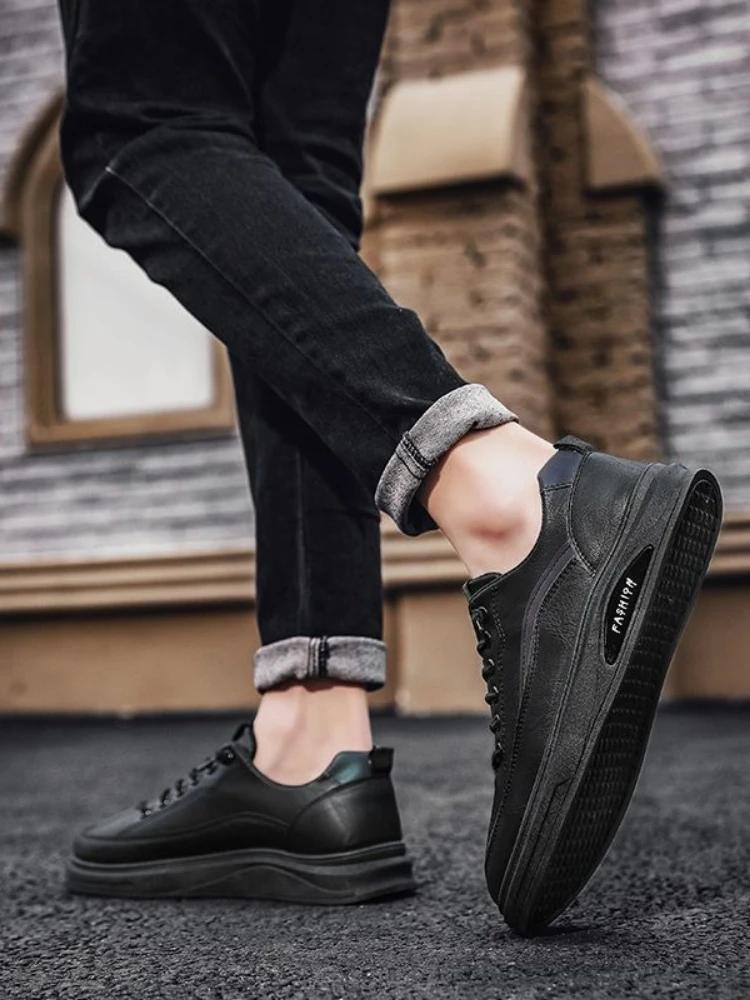 Fashion Height Increasing Leather Shoes for Men Round Toe Lace Up Designer High Quality Fashion Adults 2025 Trend Social Man Casual Shoe