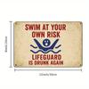 "Swim At Your Own Risk" Pool Sign - 20x30cm Humorous Wooden Decor for Poolside & Garden