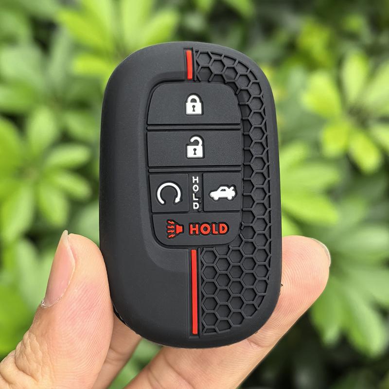 Keychain for Honda 2022 2023 2024 Accord Civic HR-V CR-V Pilot Sport SI EX EX-L Silicone 5 Button Car Key Case Cover Protector
