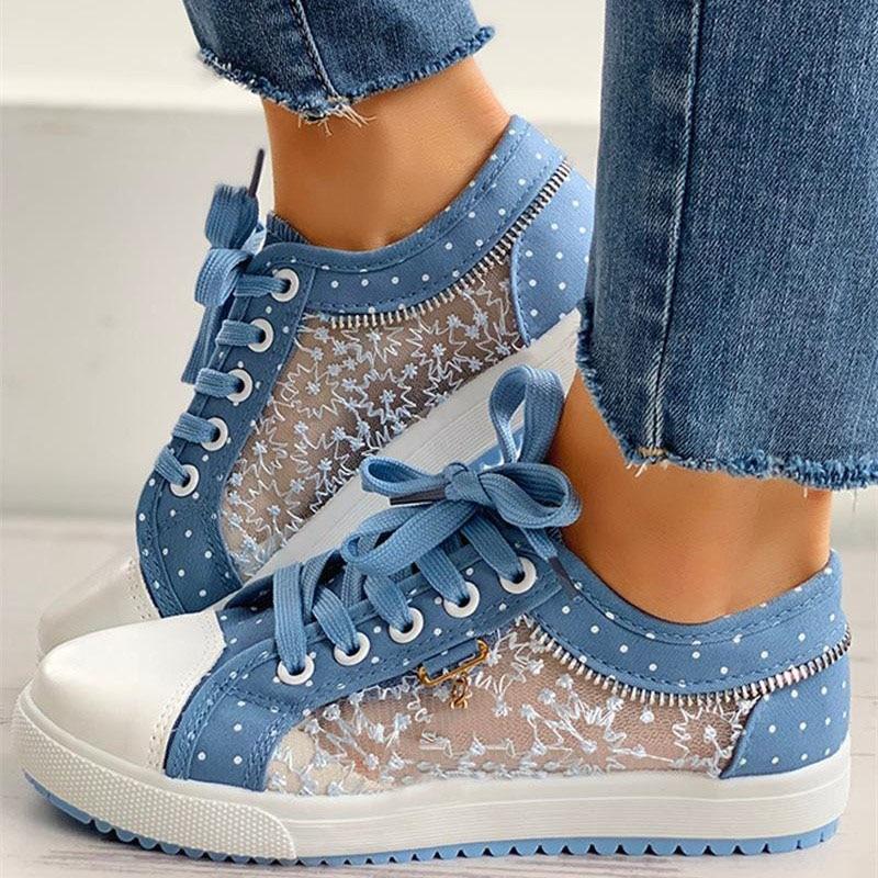 Women Shoes 2022 Fashion Summer Casual Shoes Cutouts Lace Canvas Hollow Breathable Platform Flat Shoes Woman Sneakers