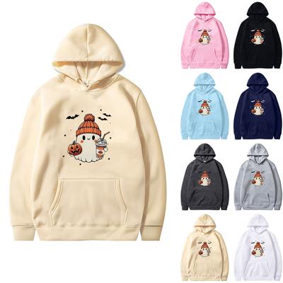 Женская однотонная толстовка с капюшоном с длинным рукавом и принтом на Хэллоуин