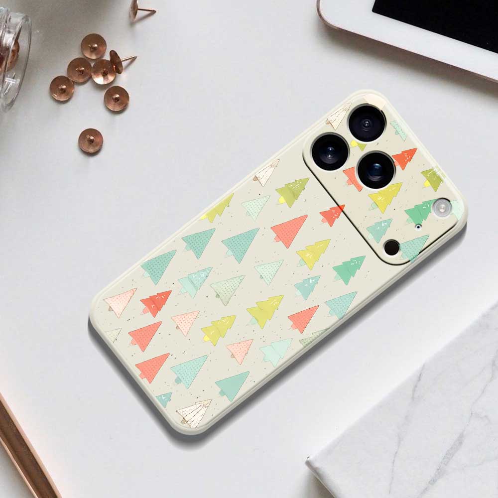 For iPhone 17 Pro Case Colorful Trees Pattern Printing Straight Edge TPU Phone Back Cover