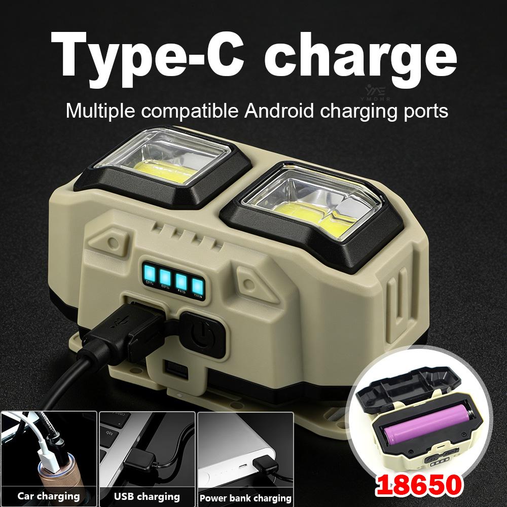 Мощный налобный фонарь COB LED, водонепроницаемый, с USB-C зарядкой, 18650, EDC, для улицы, туризма, рыбалки, кемпинга