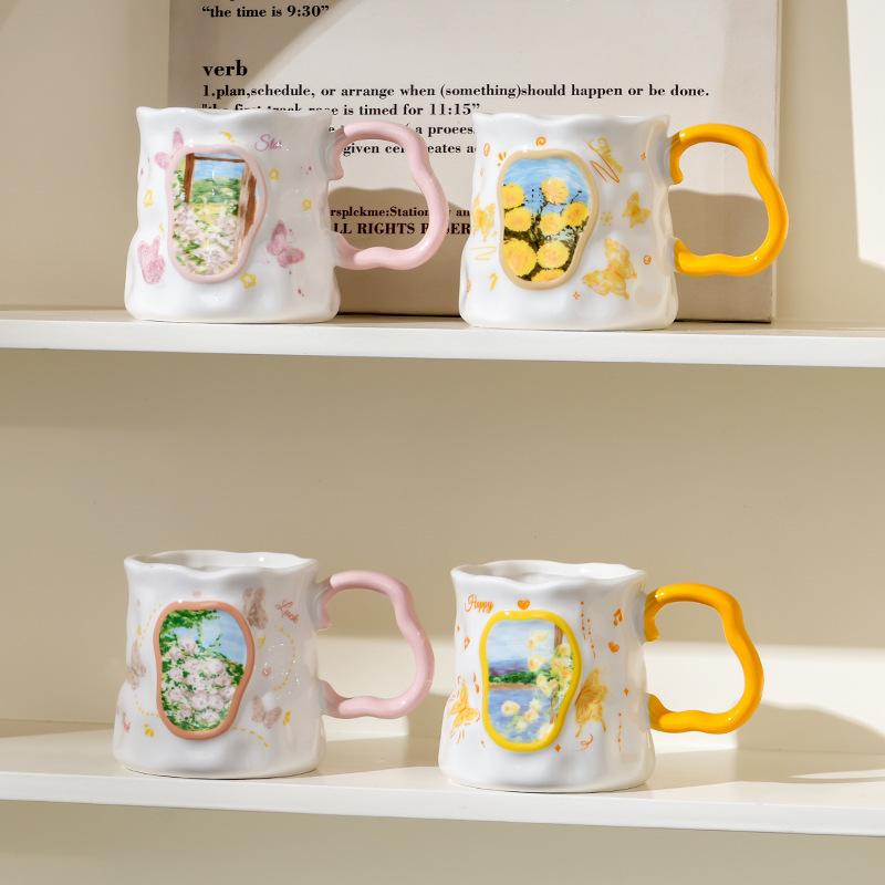 Масляная живопись Ветер Бабочка Любовь Цветок Кружка Кофейная чашка Керамическая кружка для воды Ветер Кружка для завтрака Подарок для девочек Нишевый