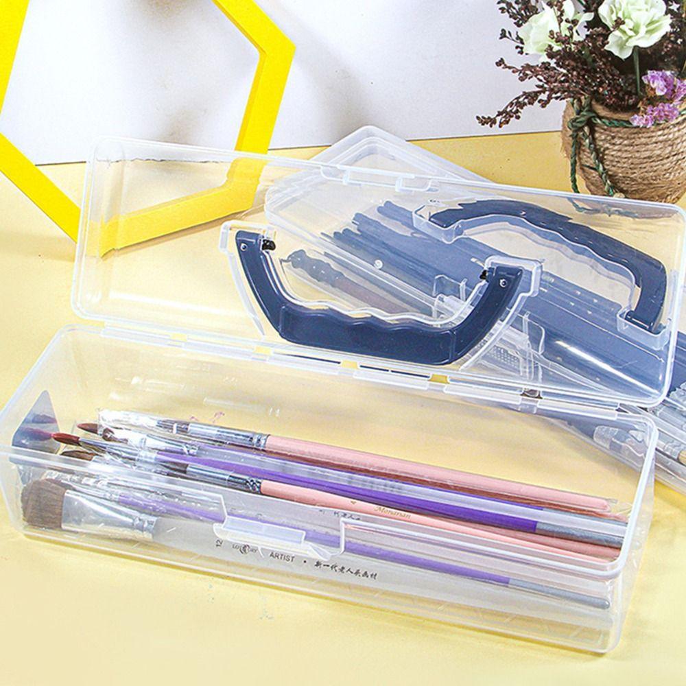 Clear Clear Storage Box with Handle Marker Pen Storage Holder Painting Brush Case Art Students