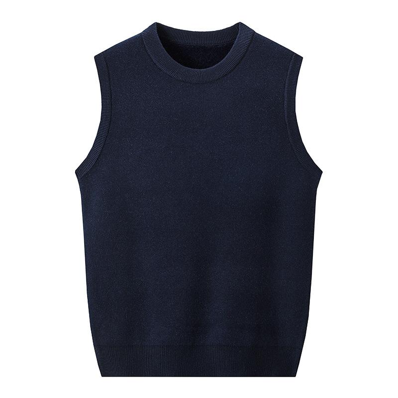 Spring, Autumn and Winter Men's Sleeveless Wool Solid Color Vest Middle-aged Loose Dad Men's Bottom Shirt Top