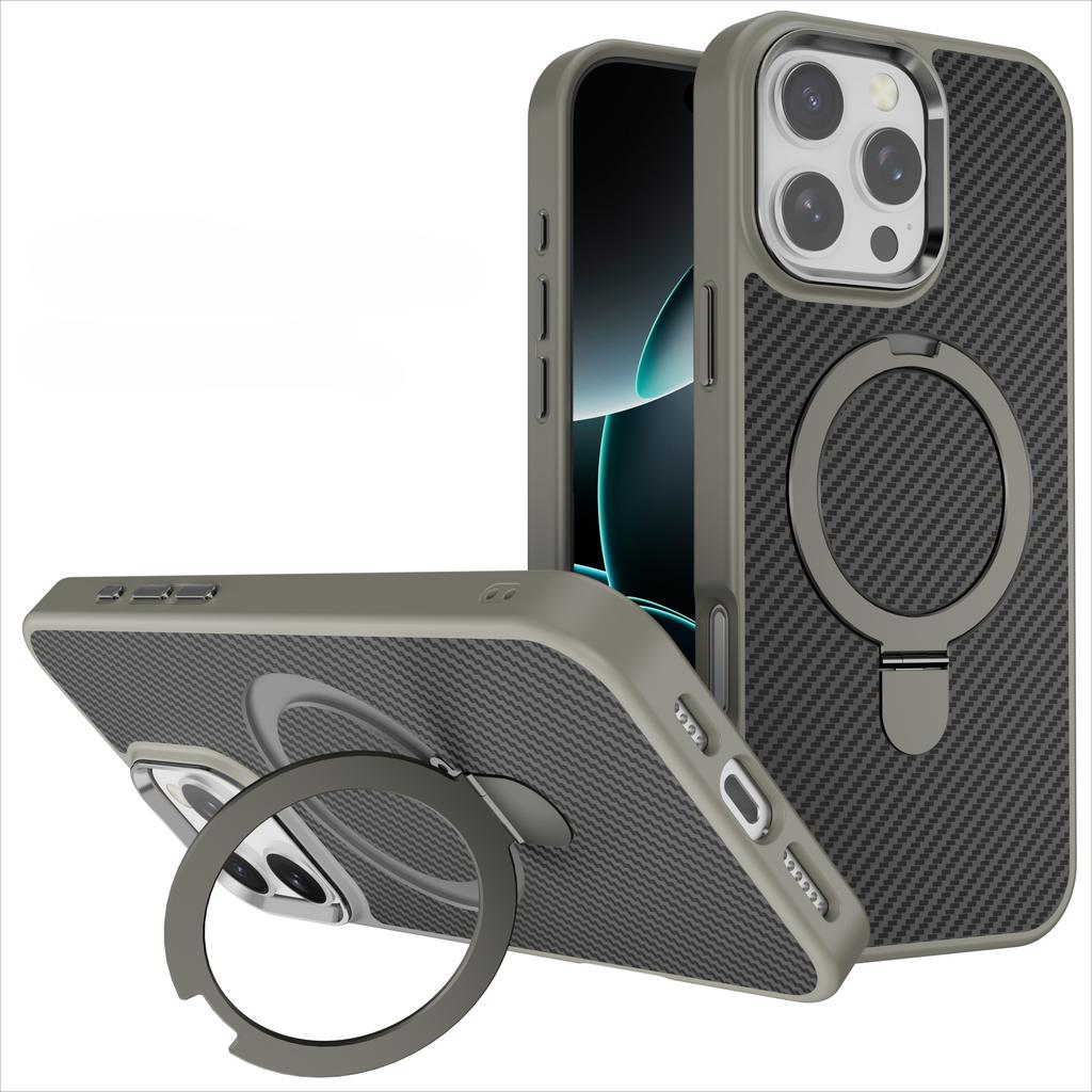 Для iPhone 11 12 13 14 15 16 Pro Max Plus Чехол для телефона Магнитная металлическая подставка Узор из кевлара Углеродное волокно Противоударный Тонкий чехол