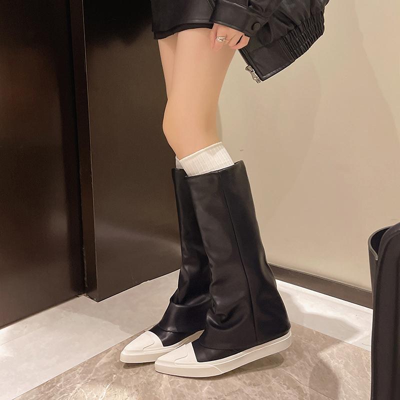 Модные женские модные плоские хлопковые ботинки зимние новые заостренные с кожаной вставкой рукав толстая мягкая подошва нескользящие короткие ботинки